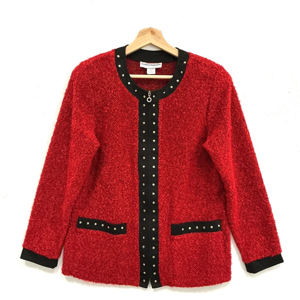 Cathy Daniels Red and Black Knit Sweater Jacket